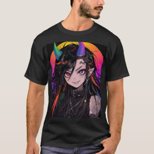 Rainbow Horned Gothic Punk Anime Meisje T-shirt