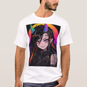 Rainbow Horned Gothic Punk Anime Meisje T-shirt