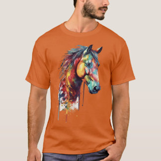 Rainbow Horse Head Watercolor T-shirt
