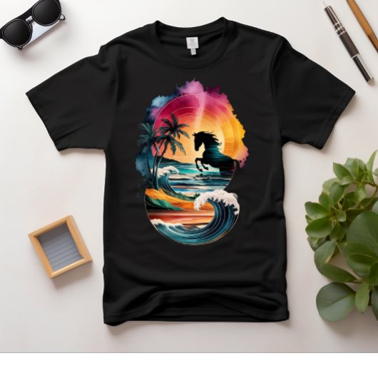Rainbow Horse kunst met zonsondergang strand lands T-shirt