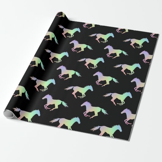 Rainbow Horse Silhouette Black Cadeaupapier (Uitgerold)