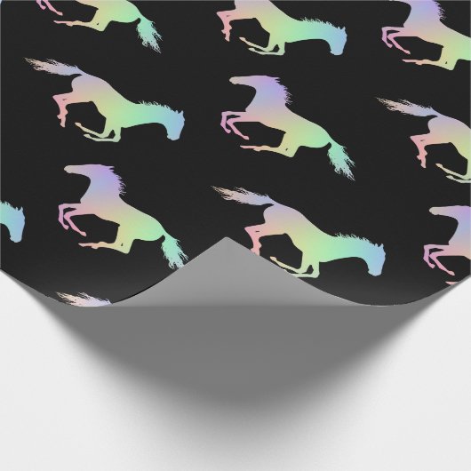 Rainbow Horse Silhouette Black Cadeaupapier (Hoek)