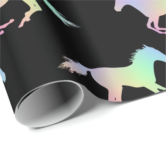Rainbow Horse Silhouette Black Cadeaupapier (Rol Hoek)