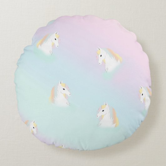 Rainbow Horse Unicorn Equestrian Girly Rond Kussen (Voorkant)