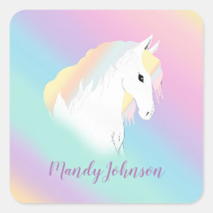 Rainbow Horse Unicorn Equestrian Girly Vierkante Sticker
