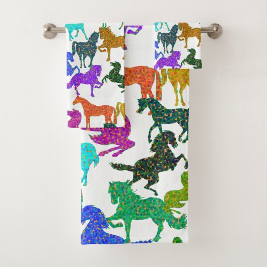 Rainbow Horses Bath Towel Set Bad Handdoek (Insitu)