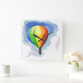 Rainbow Hot Air-ballon Vierkante Klok (Huis)