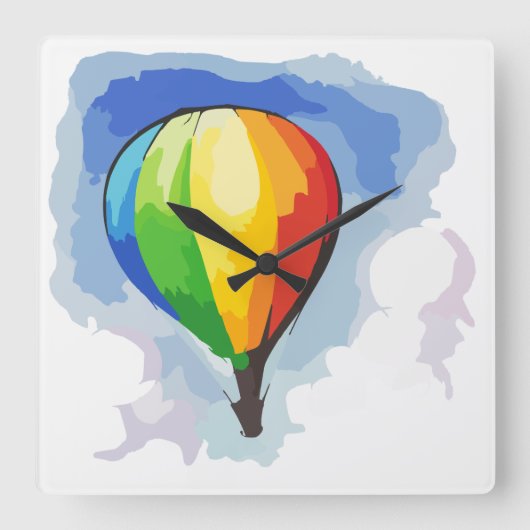 Rainbow Hot Air-ballon Vierkante Klok (Voorkant)