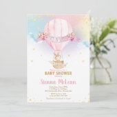 Rainbow Hot Air Balloon Baby shower Bunny Girl Kaart (Staand voorkant)