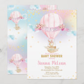 Rainbow Hot Air Balloon Baby shower Bunny Girl Kaart (Voorkant / Achterkant)