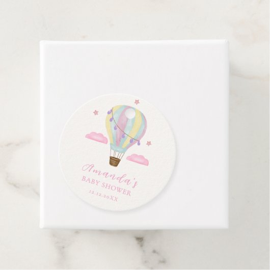 Rainbow Hot Air Balloon Cloud Star Baby shower Bedankjes Labels (In situ)
