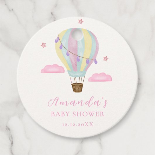 Rainbow Hot Air Balloon Cloud Star Baby shower Bedankjes Labels (Voorkant)