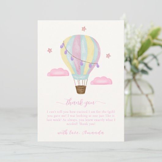 Rainbow Hot Air Balloon Cloud Star Baby shower Bedankkaart (Staand voorkant)