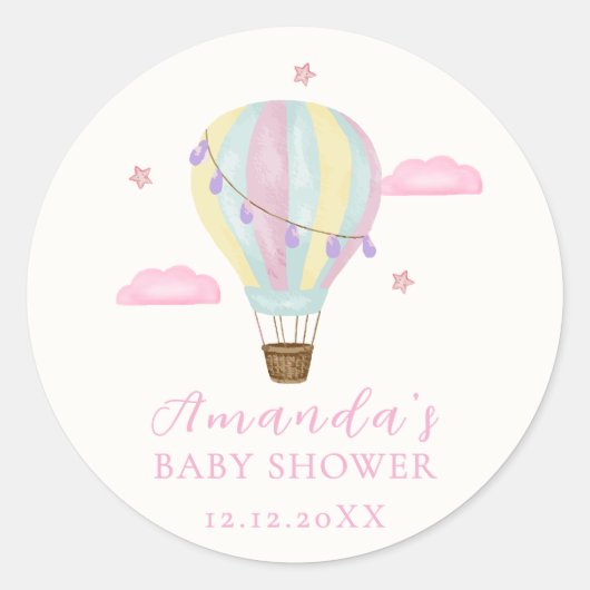 Rainbow Hot Air Balloon Cloud Star Baby shower Ronde Sticker (Voorkant)