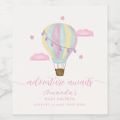Rainbow Hot Air Balloon Cloud Star Baby shower Wijn Etiket (Enkel label)