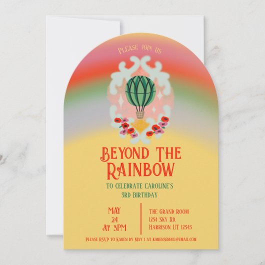 Rainbow Hot Air Balloon Kids Verjaardag Kaart (Voorkant)