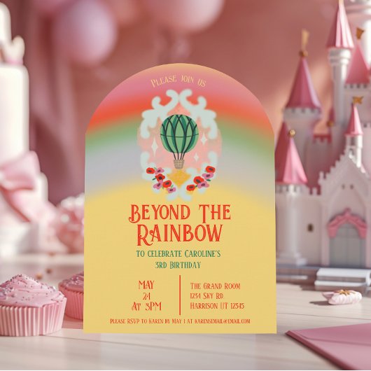 Rainbow Hot Air Balloon Kids Verjaardag Kaart