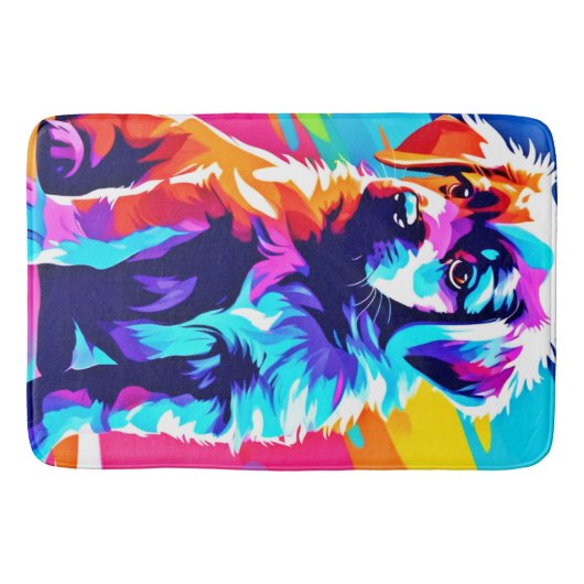 Rainbow Hued Dog Art Badmat (Voorkant)