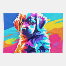 Rainbow Hued Dog Art Theedoek