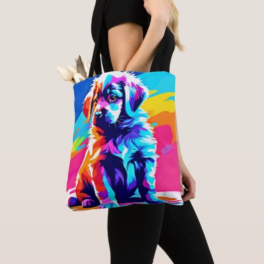 Rainbow Hued Dog Art Tote Bag (Dichtbij)