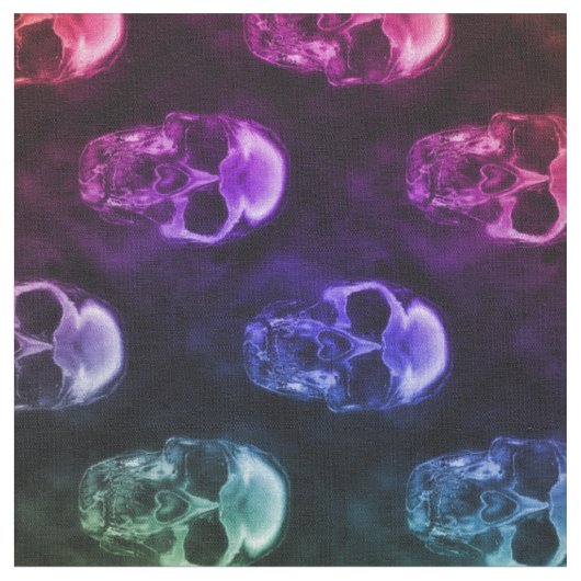 Rainbow Human Skulls Pattern Fabric Stof (Close Up)