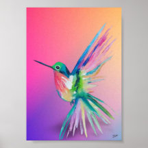 Rainbow Hummingbird Premium Canvas Poster (5x7)