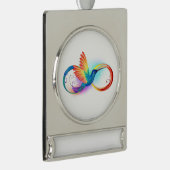 Rainbow Hummingbird with Infinity symbol Verzilverd Banner Ornament (Rechts)