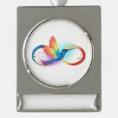 Rainbow Hummingbird with Infinity symbol Verzilverd Banner Ornament (Voorkant)