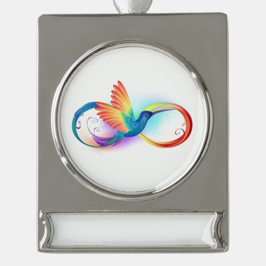 Rainbow Hummingbird with Infinity symbol Verzilverd Banner Ornament (Voorkant)