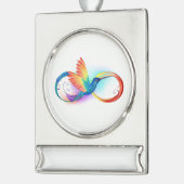 Rainbow Hummingbird with Infinity symbol Verzilverd Banner Ornament (Links)