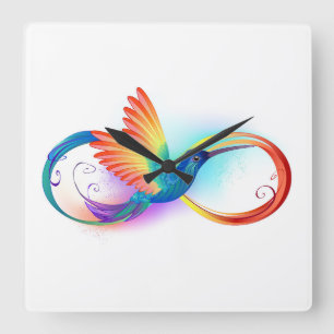 Rainbow Hummingbird with Infinity symbol Vierkante Klok