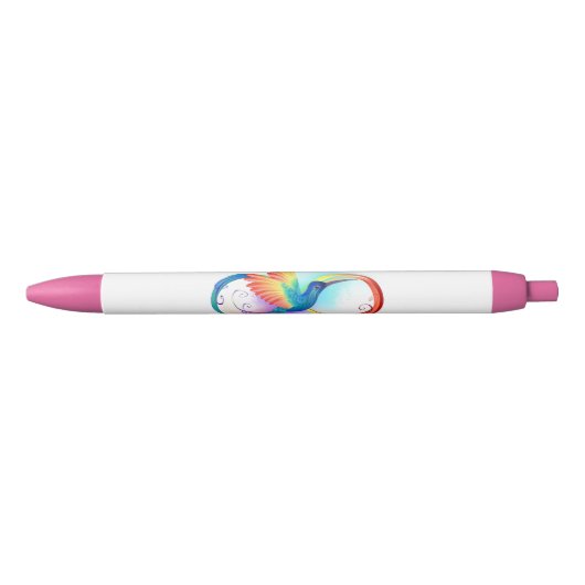 Rainbow Hummingbird with Infinity Symbool Zwarte Inkt Pen (Voorkant)
