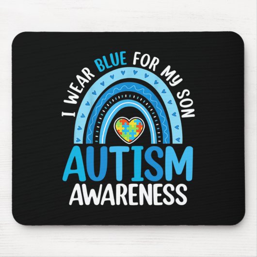 Rainbow I Draag Blue for My Son Autism Awareness Muismat (Voorkant)