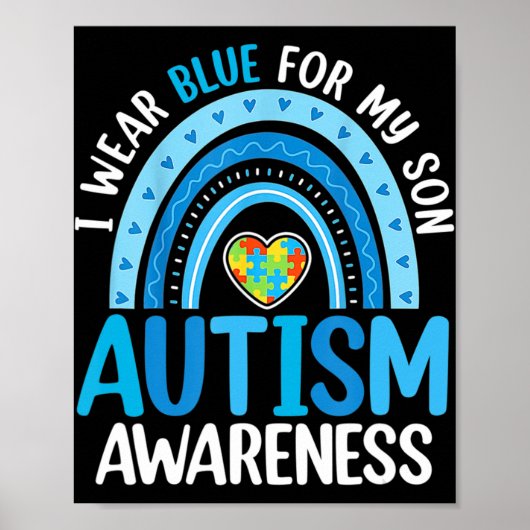 Rainbow I Draag Blue for My Son Autism Awareness Poster (Voorkant)