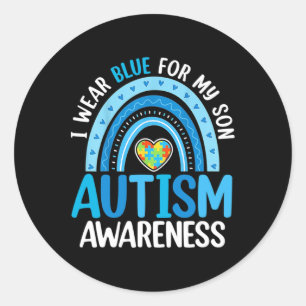 Rainbow I Draag Blue for My Son Autism Awareness Ronde Sticker