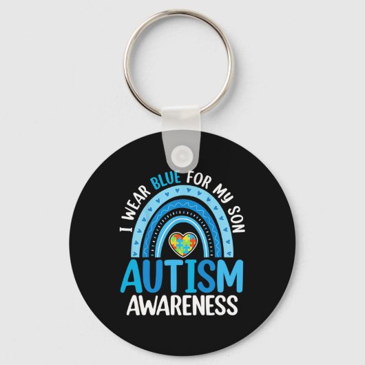 Rainbow I Draag Blue for My Son Autism Awareness Sleutelhanger (Voorkant)
