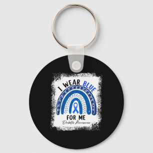 Rainbow I Draag Blue Ribbon voor ME T1D Diabetes A Sleutelhanger