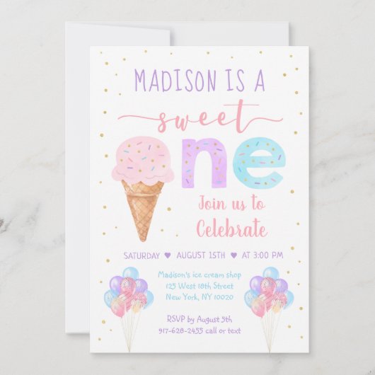 Rainbow Ice Cream First Birthday Kaart (Voorkant)