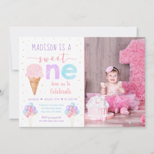 Rainbow Ice Cream First Birthday Kaart (Voorkant)