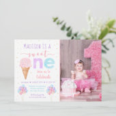 Rainbow Ice Cream First Birthday Kaart (Staand voorkant)