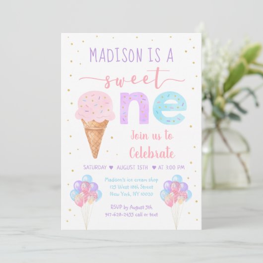 Rainbow Ice Cream First Birthday Kaart (Staand voorkant)