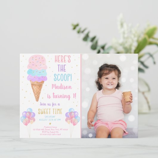 Rainbow Ice Cream Hier is de scoop verjaardag Kaart (Staand voorkant)