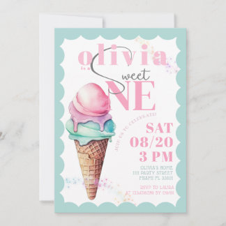 Rainbow Ice Cream Sweet One Eerste 1e Verjaardag Kaart