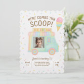 Rainbow Ice Cream Truck Photo Birthday  Kaart (Staand voorkant)