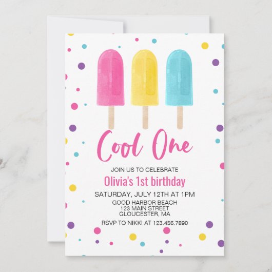 Rainbow Ice Pop Cool One Summer 1st Birthday Kaart (Voorkant)
