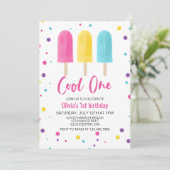 Rainbow Ice Pop Cool One Summer 1st Birthday Kaart (Staand voorkant)