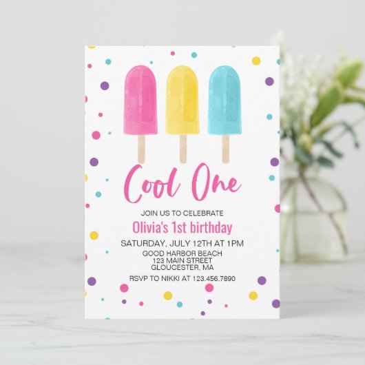 Rainbow Ice Pop Cool One Summer 1st Birthday Kaart (Staand voorkant)