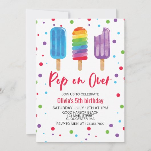 Rainbow Ice Pop Pop op overdag uitnodiging (Voorkant)