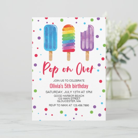 Rainbow Ice Pop Pop op overdag uitnodiging (Staand voorkant)