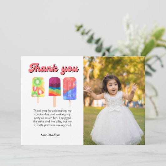 Rainbow ice pop Tweede verjaardag bedankje Aankondiging (Staand voorkant)